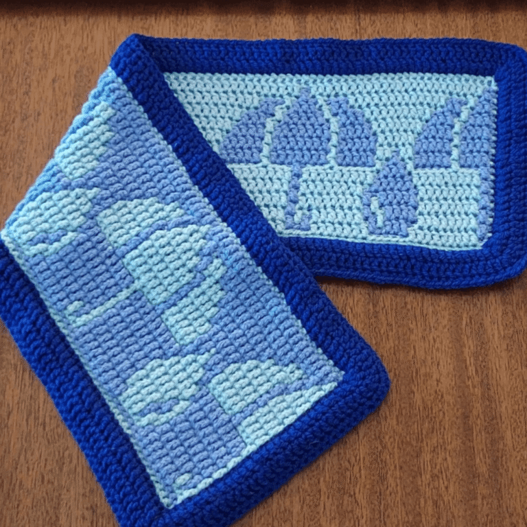 Blue crocheted sailboat runner