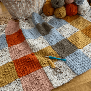 Colorful crochet blanket yarn hook