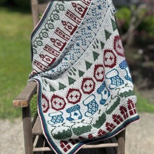 Crochet Christmas blanket outdoors
