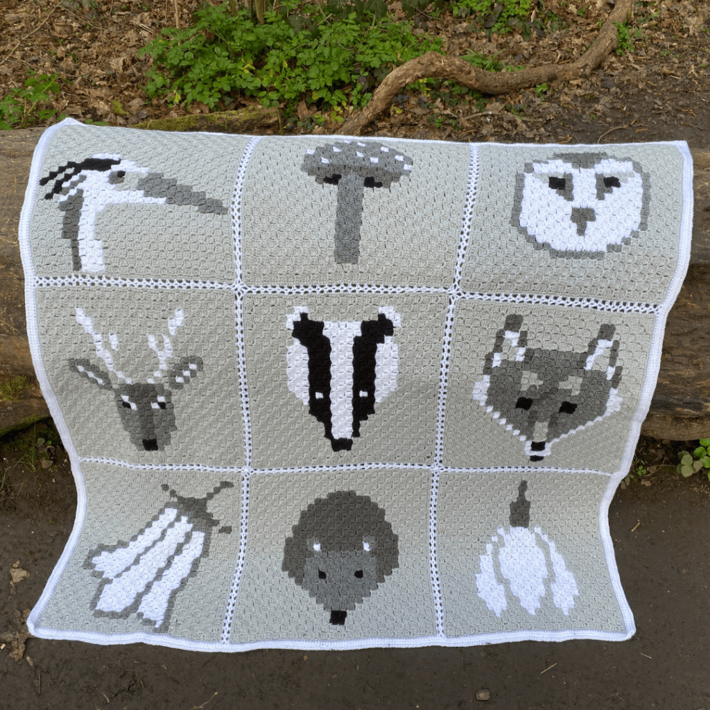 Crochet woodland animal blanket