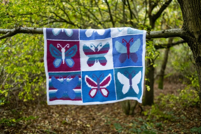 Crochet butterfly blanket outdoor