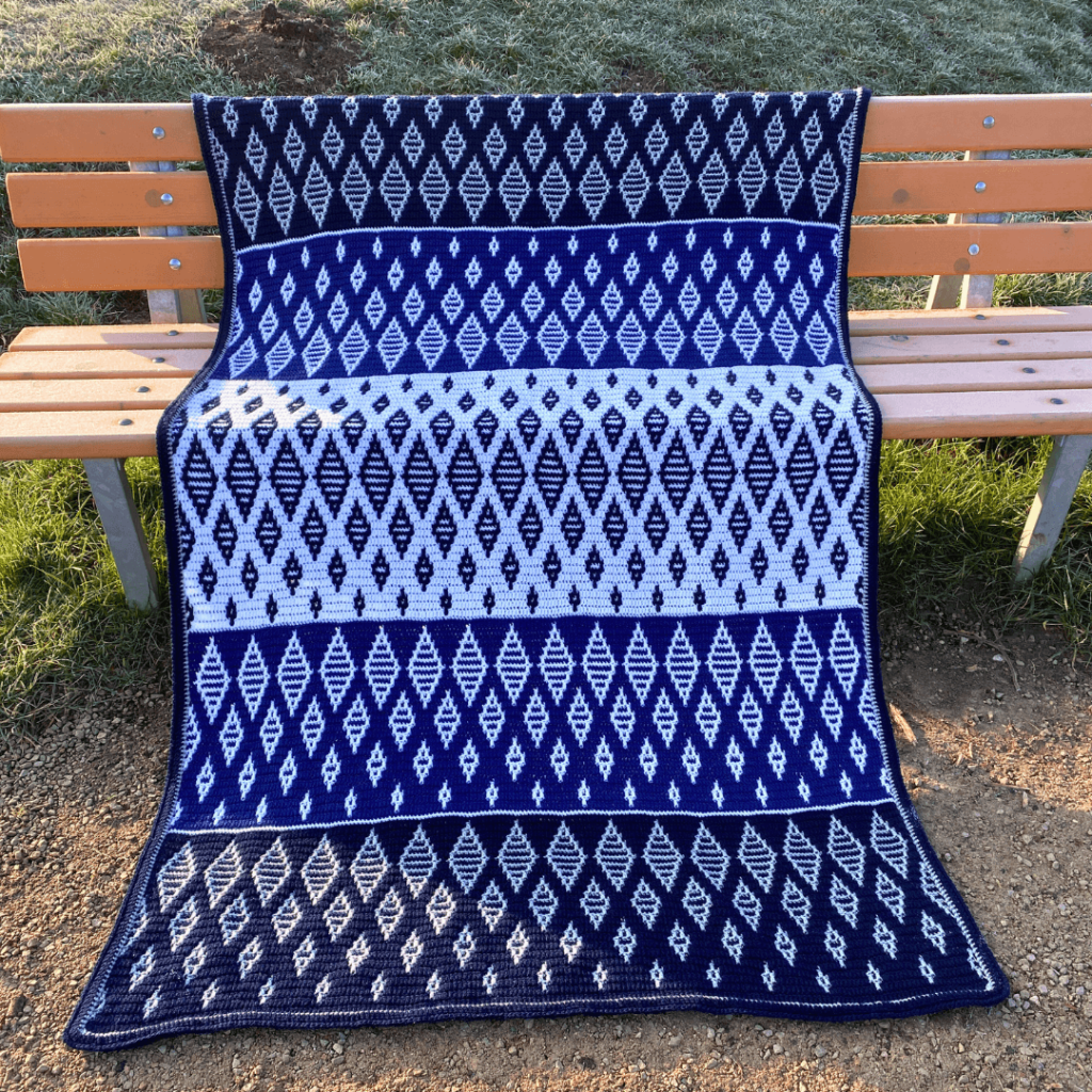 Blue white diamond crochet blanket