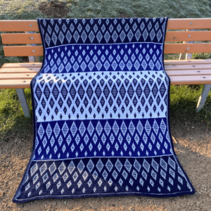 Blue white diamond crochet blanket