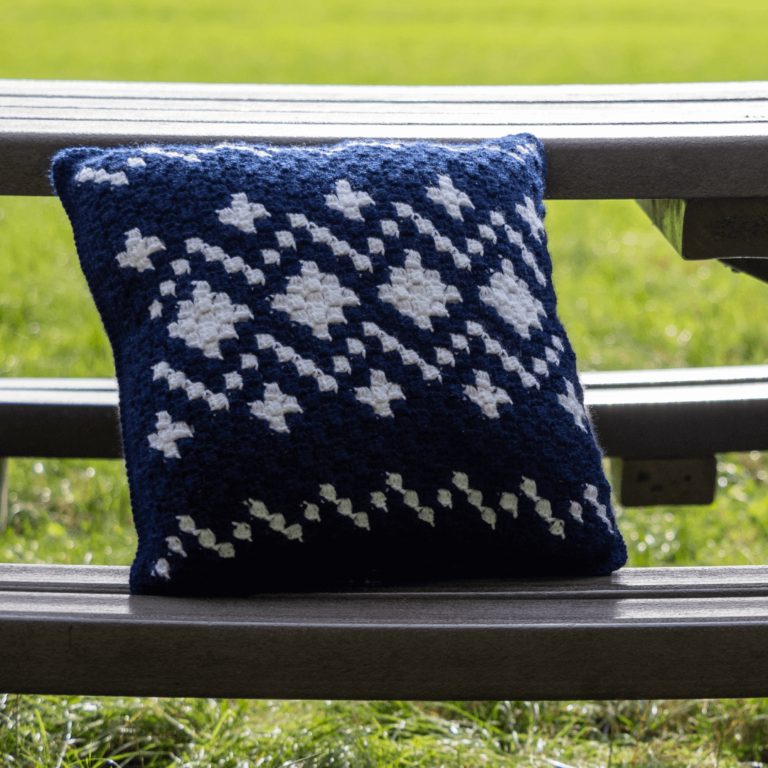 Blue white geometric pillow