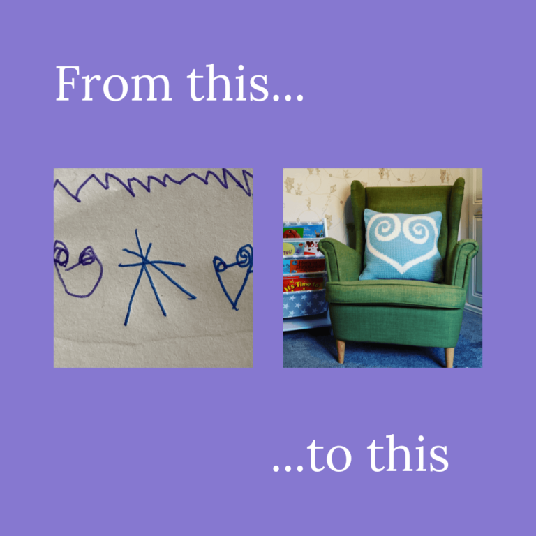 Child's drawing to cushion