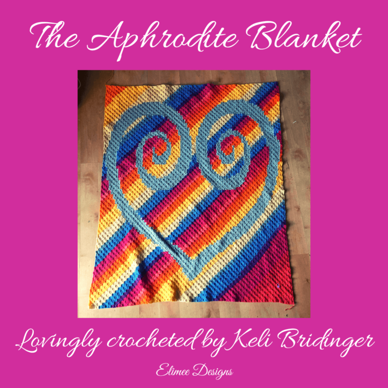 Colorful crocheted spiral heart blanket
