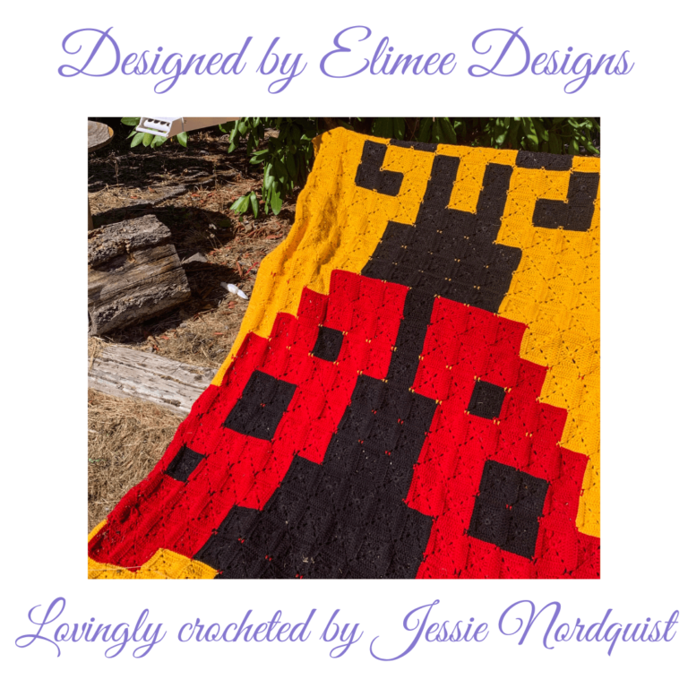 Crocheted pixel alien blanket