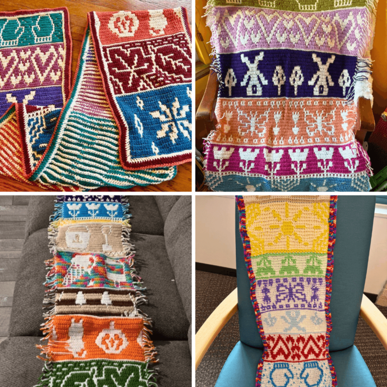 Colorful mosaic crochet textiles