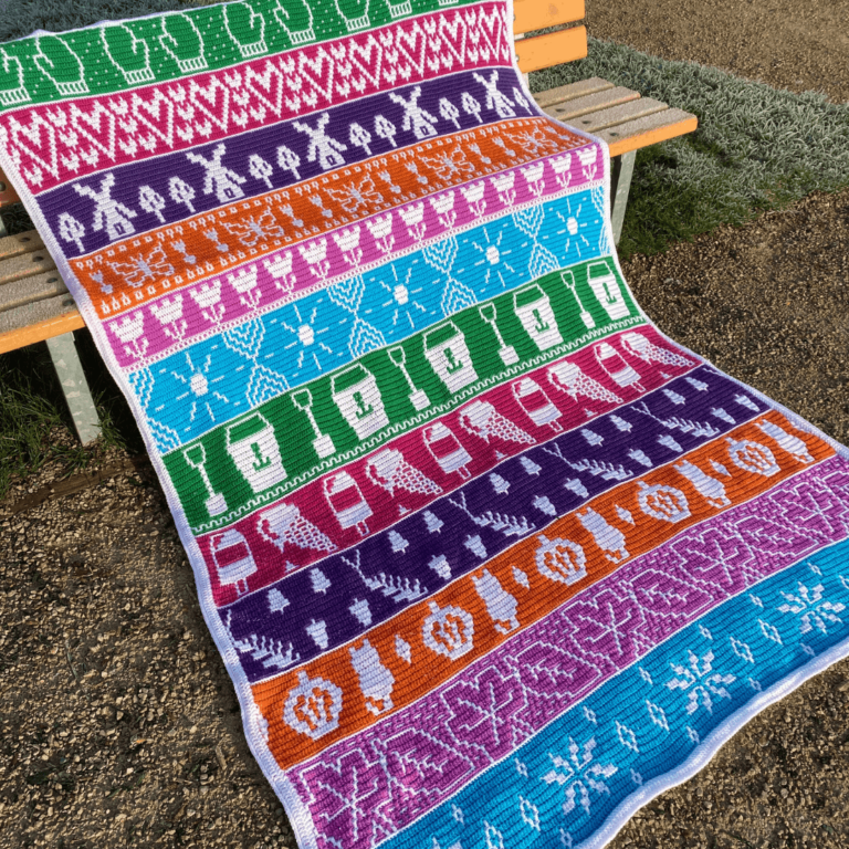 Vibrant mosaic crochet blanket