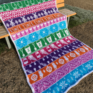 Colorful patterned crochet blanket