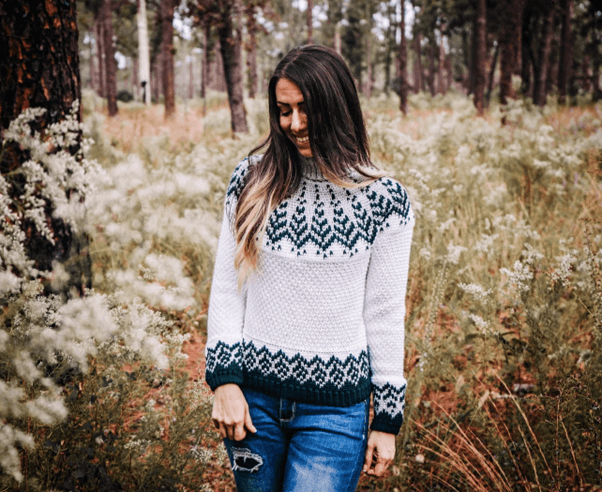 Woman in Nordic knit sweater