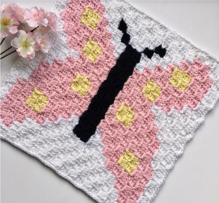 Pink crochet butterfly blanket