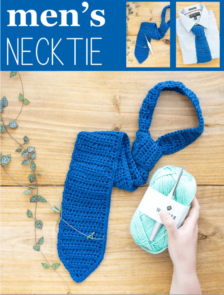 Crocheted men's blue necktie
