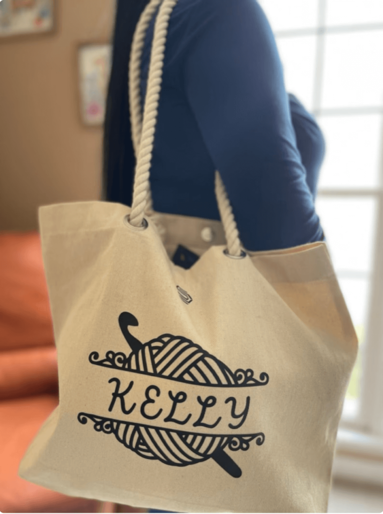 Personalized crochet tote bag
