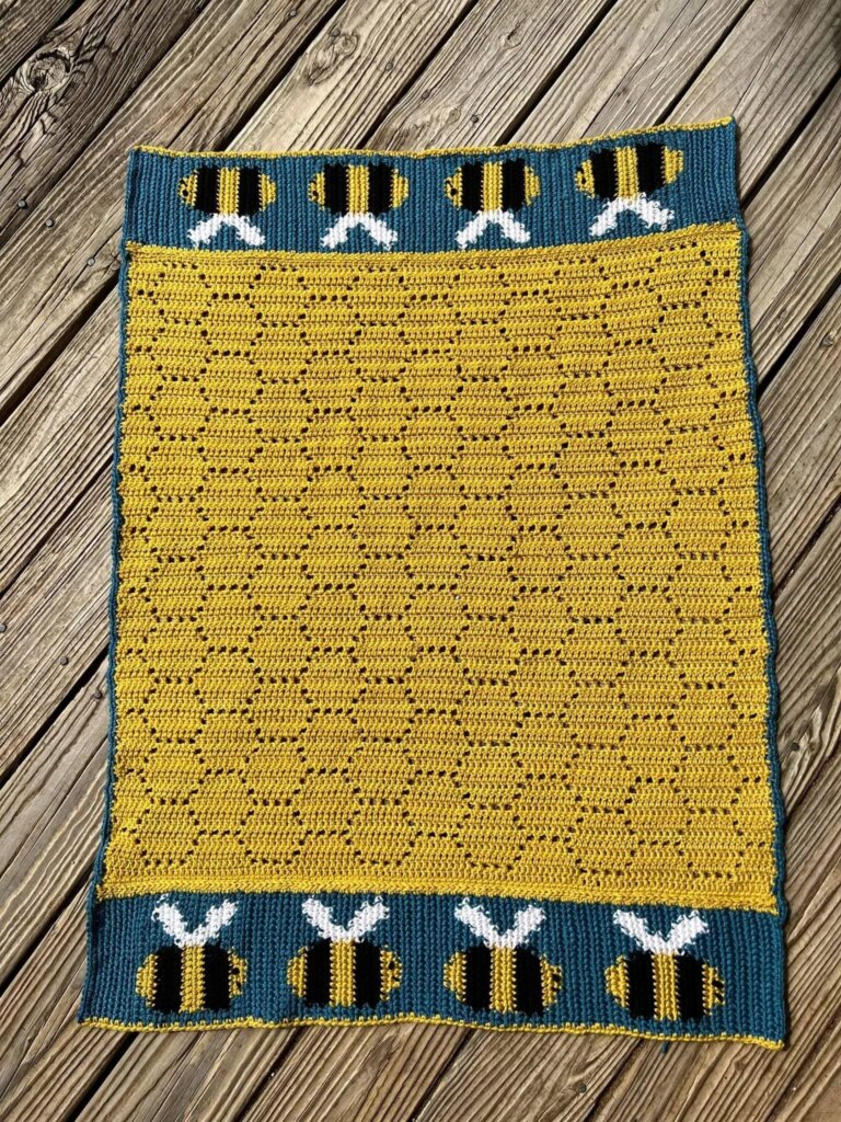 Honeycomb bee crochet blanket