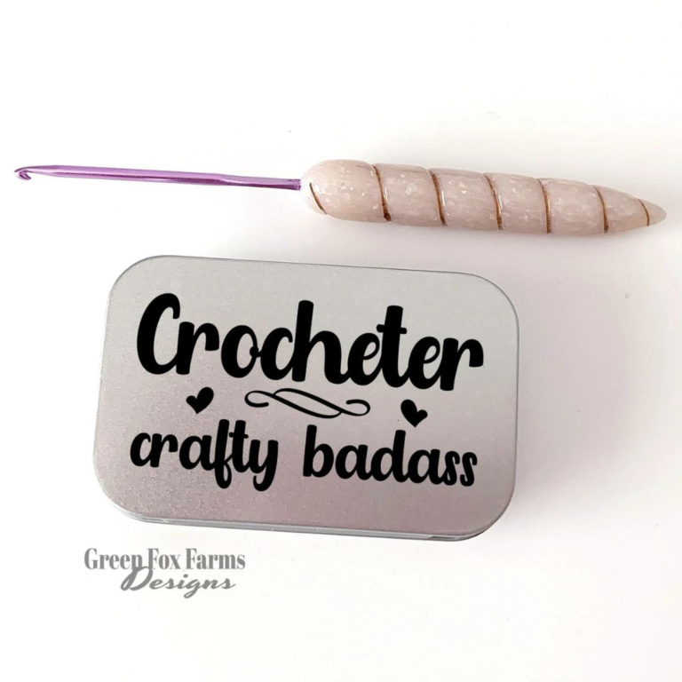 Crochet hook, crafty tin
