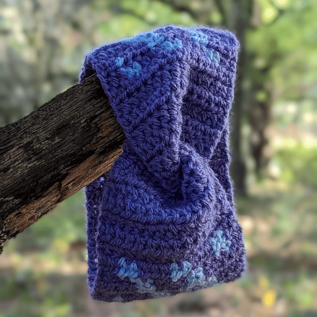 Blue crochet on rustic wood