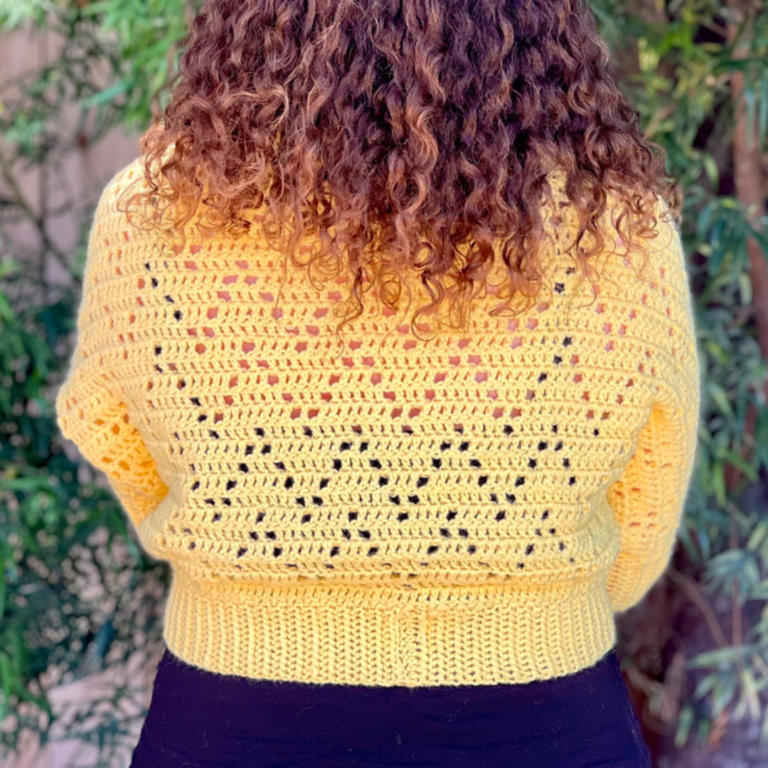 Yellow crochet sweater back