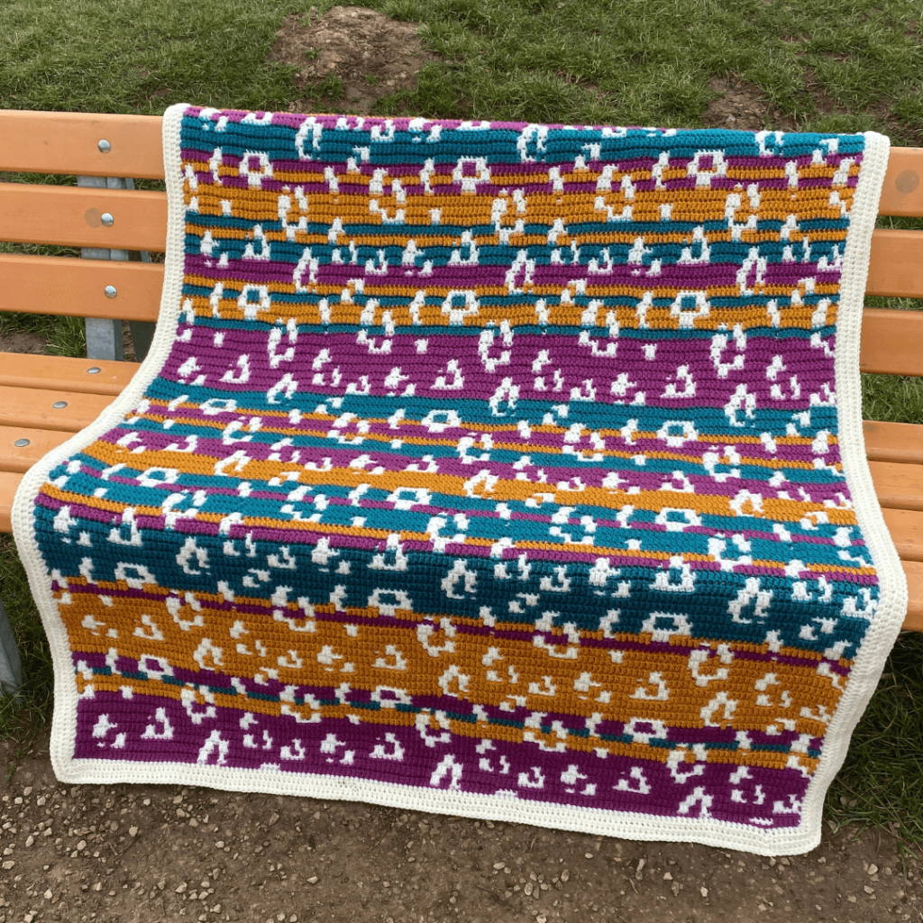 Colorful mosaic crochet blanket