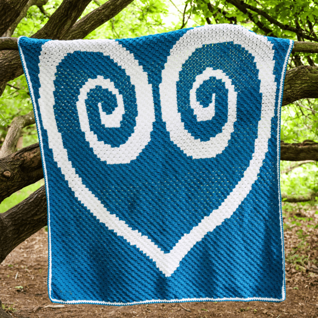 Crochet spiral heart blanket