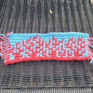 Red blue mosaic crochet swatch