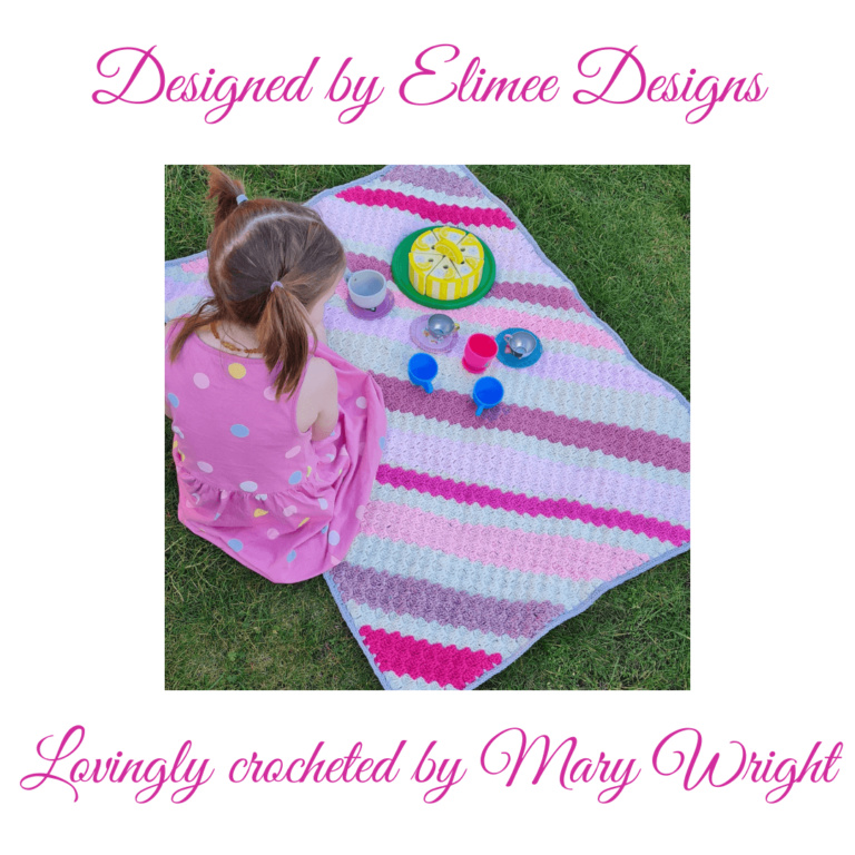 Girl on crochet picnic blanket