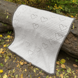 Grey crochet heart blanket