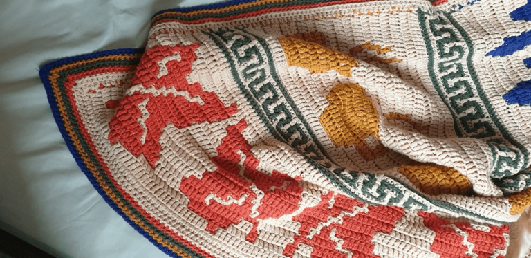 Colorful geometric crochet blanket