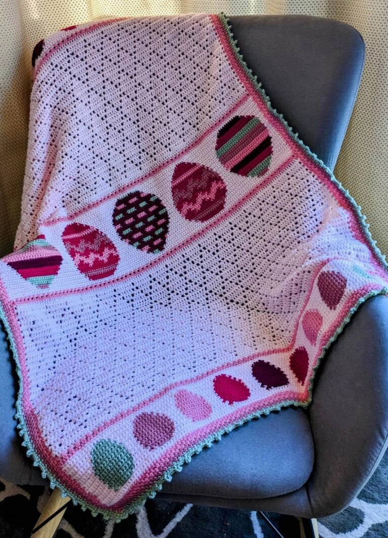 Pink crochet Easter egg blanket