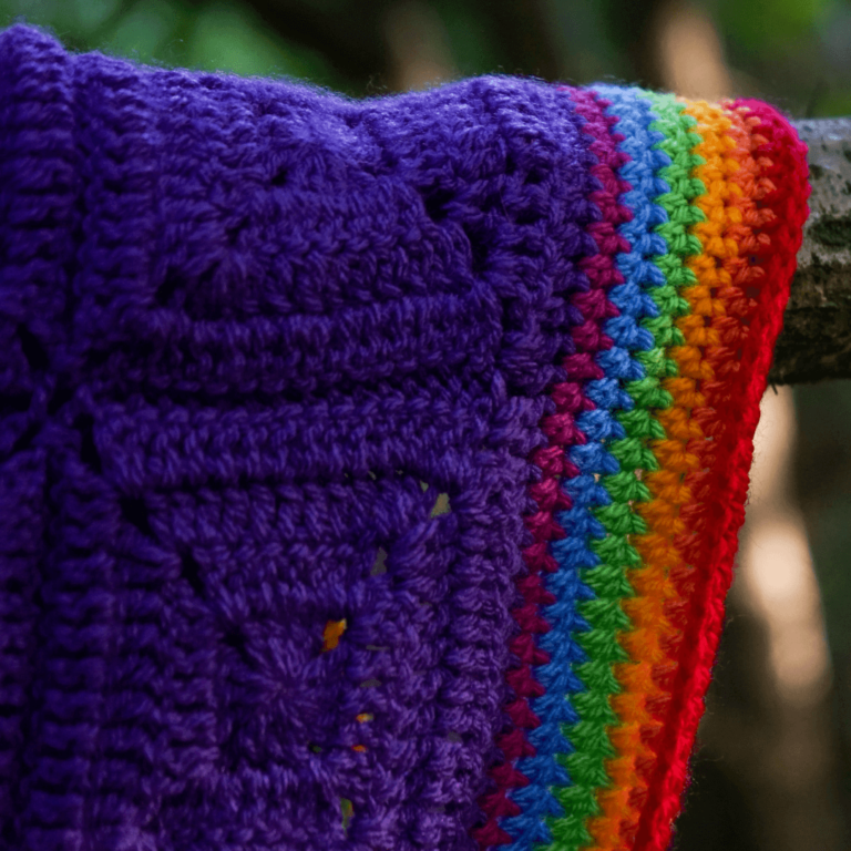 Purple rainbow crochet blanket