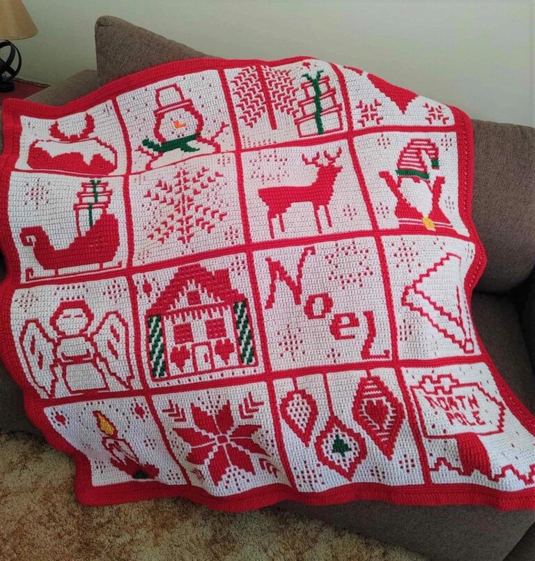Red white Christmas crochet blanket