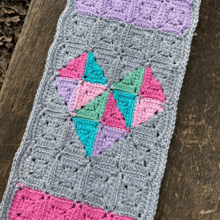 Pastel crochet heart blanket