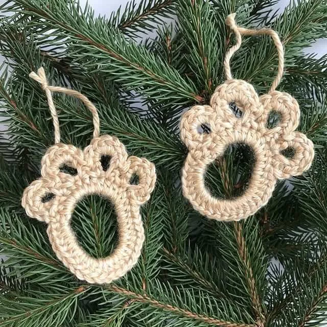 Crochet paw print ornaments