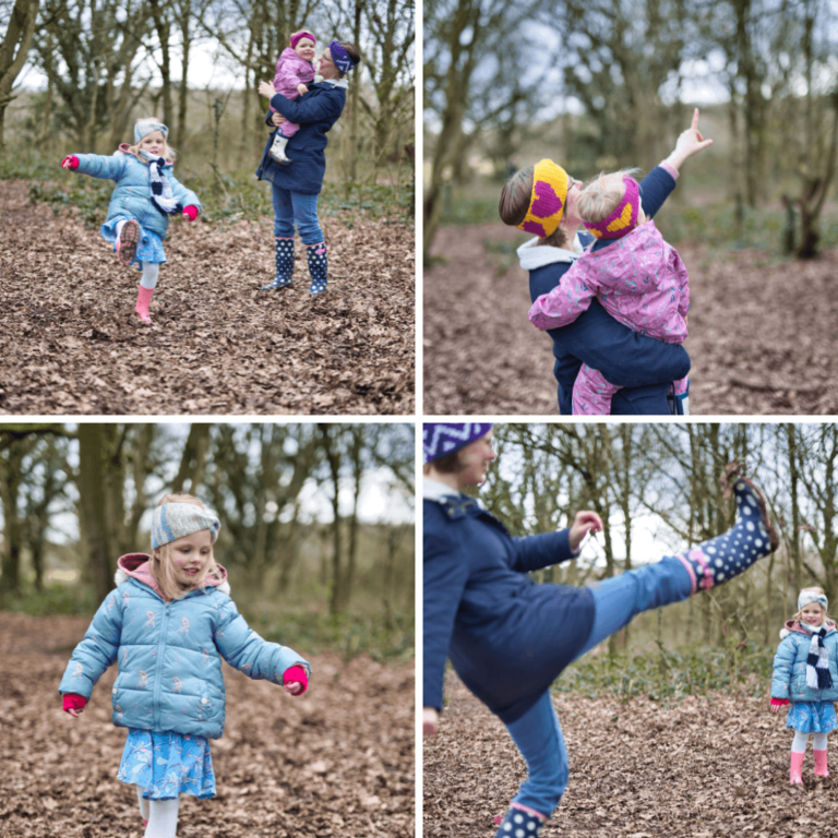 Happy family forest play