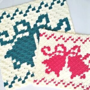 C2C crochet snowflake bells
