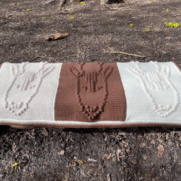 Crocheted deer head blanket
