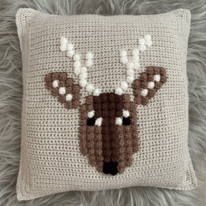 Crochet deer bobble pillow