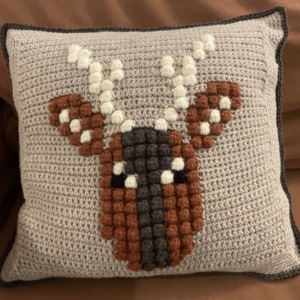 Handmade bobble stitch deer pillow