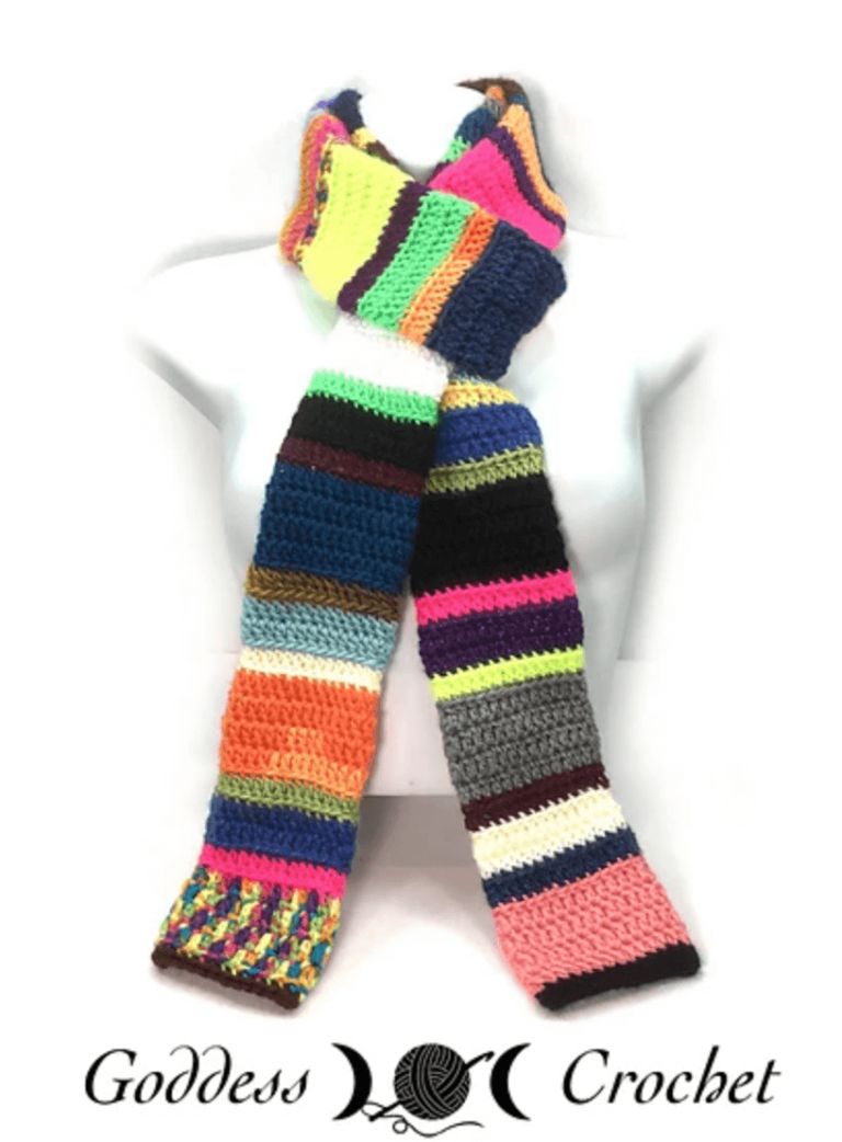 Colorful striped crochet scarf