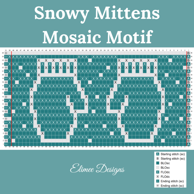 Snowy Mittens mosaic crochet chart