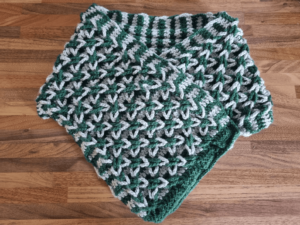 Green grey crochet cowl