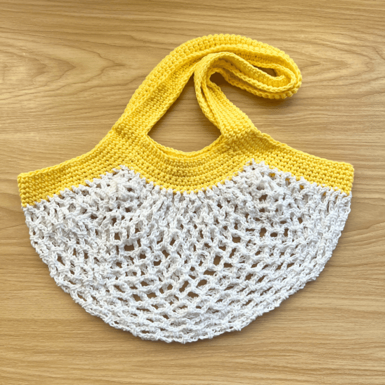 Crochet yellow white mesh bag