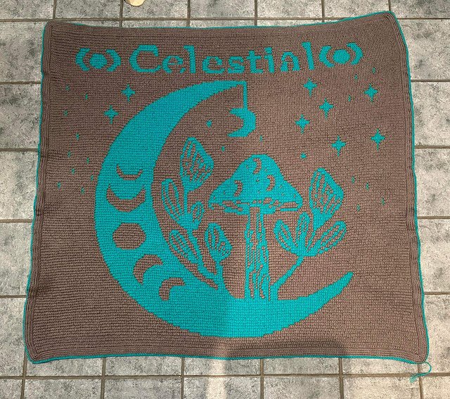 Crochet celestial moon mushroom blanket