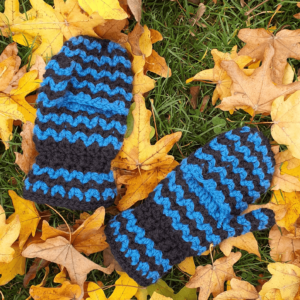 Blue black crocheted mittens autumn