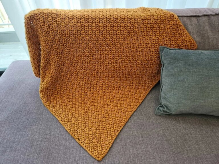 Mustard crochet blanket sofa